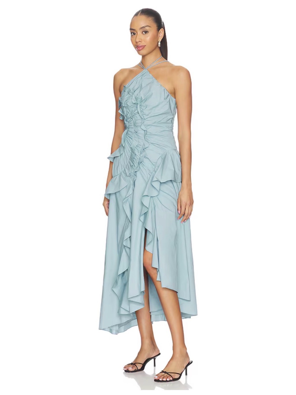 AMUR Ottavia Ruffle Dress
Cumulus Light Blue Ruffle Halter Maxi Dress size 4 - Picture 10 of 17